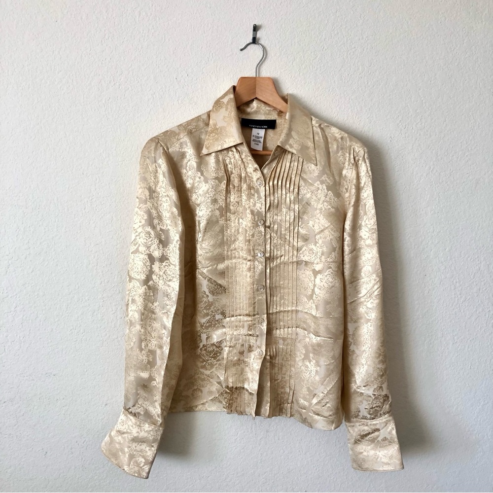 JONES NEW YORK Champagne Gold Rose Pattern Blouse - Women’s 12